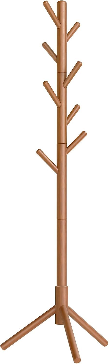 Solid Wood Coat Rack, Free Standing, Tree-Shaped, with 8 Hooks