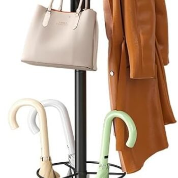Coat Rack Freestanding,Entryway Hanger Stand,Umbrella Holder,Hall Tree With 12 Hooks, Floor Standing Metal Tree Stand,Black