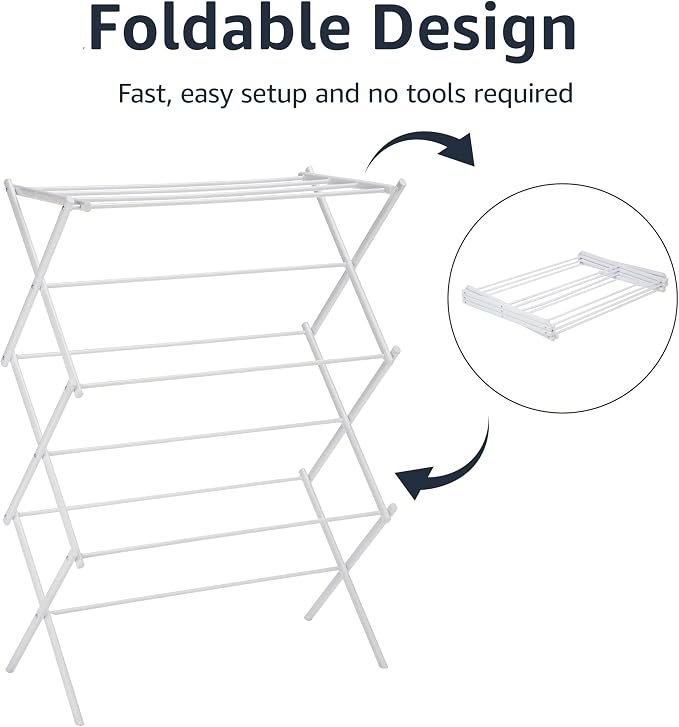 Foldable Clothes Drying Rack with Expandable Hanging Space