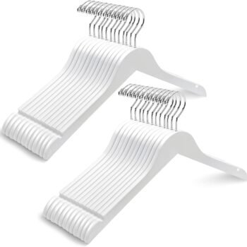 24 Pack Wooden Shirt and Dress Hangers Smooth White Finish