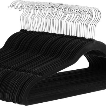 Slim Velvet Non-Slip Space Saving Suit Clothes Hangers for Closet Organization, Black/Silver, 30-Pack