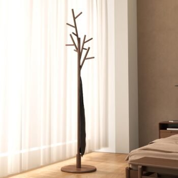 Coat Rack, Solid Wood Coat Rack Freestanding With 12 Hooks, Coat Tree Freestanding Heavy Duty 3 Adjustable Heights For Coat, Hats, Handbags, Coat Hanger Stand For Entryway, Bedroom, Walnut