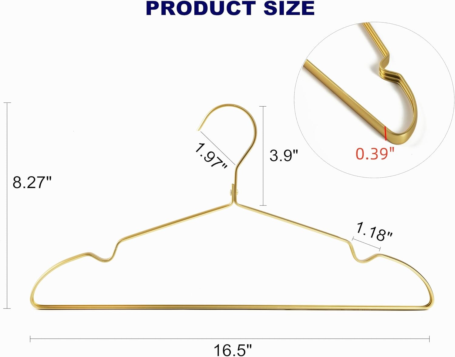 20 Pack Premium Matte Gold Aluminum Coat Hangers, 16.5” Extra Smooth & Durable Metal Shirt Dress Hanger, Light & Sturdy Metal Rack for Jacket Trouser Pant Slack