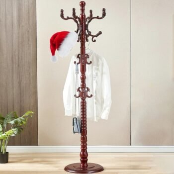 Wooden Coat Hanger Stand, Coat Rack Freestanding 18 Hooks, Mid Century Vintage Coat Tree for Entryway, Adjustable Height 73", Heavy Duty Coat stand for Home Bedroom, Office(Walnut)
