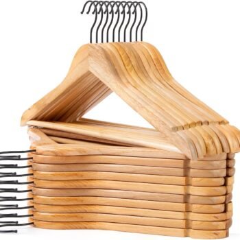 Wooden Hangers 20 Pack, Natural Wood Suit Hangers with Non Slip Shoulder Grooves, Clothes Hangers for Coats, Shirts, Jackets, Pants, Suits