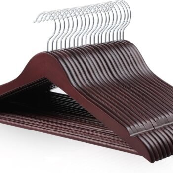 Durable Wooden Suit Clothes Hangers, Closet Organizer, Cherry, 20-Pack