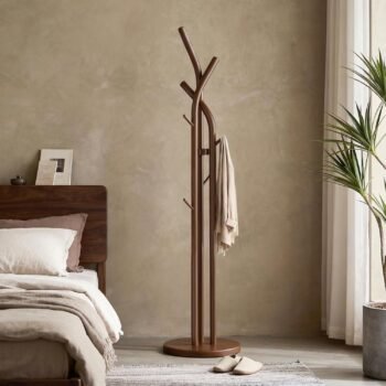 Solid Wood Coat Rack Freestanding Wood Coat Tree Rack with 9 Hooks, Creative Tree-Shaped Design, Standing Coat Rack Clothes Hanger Stand with Sturdy Base for Entryway, Bedroom - Load 150lb (Walnut)