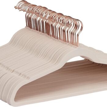 Space Saving Slim Velvet Non-Slip Suit Clothes Hangers, Sturdy Construction, Closet Organizer, Pack of 50, Blush Pink/Rose Gold
