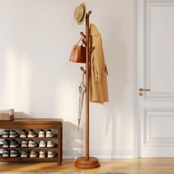 Solid Wood Coat Rack Freestanding Coat Tree with 8 Hooks