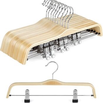 Slim natural wood-finish skirt hanger