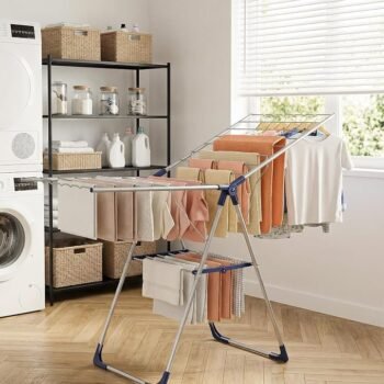 Two-Tier Foldable Bamboo Clothes Drying Rack