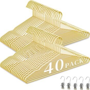 40Pack Gold Hangers+5 Clothes Pins, Upgraded Thickened Metal Hangers