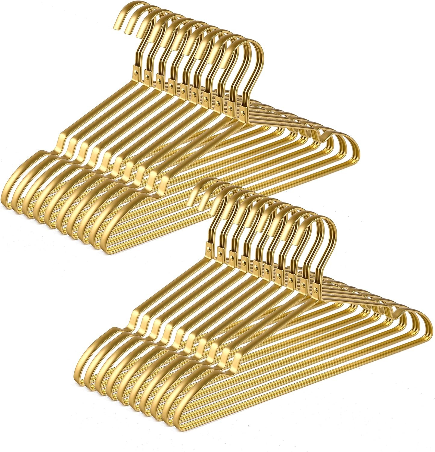 20 Pack Premium Matte Gold Aluminum Coat Hangers, 16.5” Extra Smooth & Durable Metal Shirt Dress Hanger, Light & Sturdy Metal Rack for Jacket Trouser Pant Slack